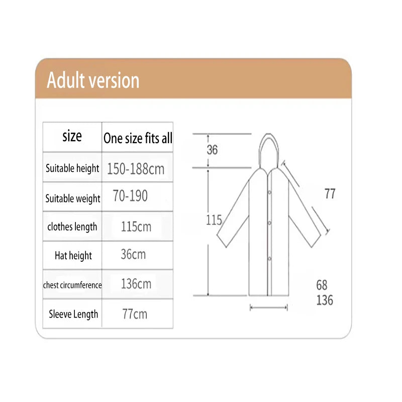 Langer Ganzkörper-Regenmantel für Erwachsene, verdickter EVA-Poncho, langlebig und langlebig, geeignet für Wandern, Radfahren, Outdoor-Aktivitäten usw.