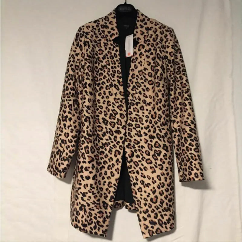 Neue Leopard Blazer Frauen Langarm Blazer Strickjacke Tops Leopard Print Mantel Formale Anzug Dame Mode Outwear Langen Mantel