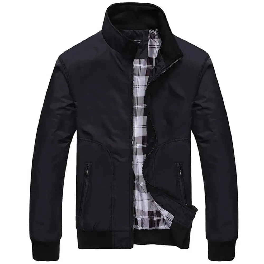 Dropshipping! !Mode Winter Warme Herren Jacke Einfarbig Stehkragen Zipper Tasche Bomber Mantel