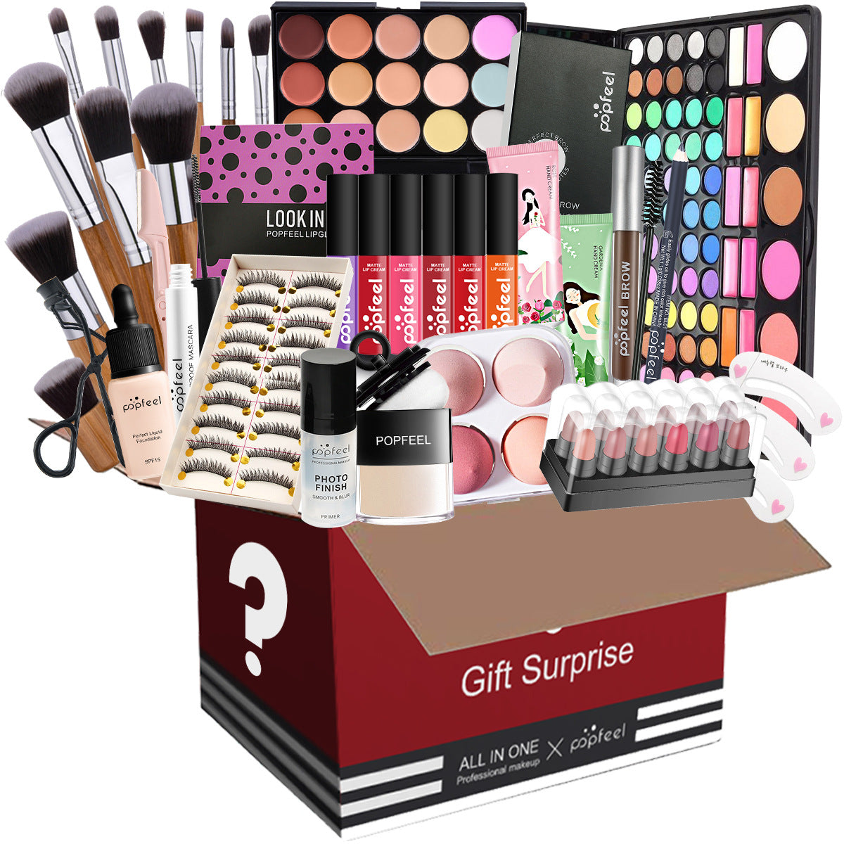 POPFEEL All-in-One-Make-up-Set, Geschenkset mit Lidschatten-Palette, Foundation, Lipgloss, Rouge, Pinsel, Eyeliner und mehr Schönheitsgeschenke