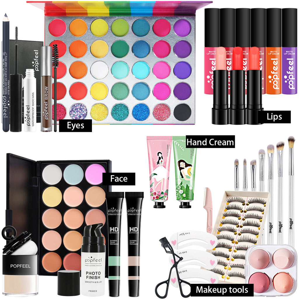 POPFEEL All-in-One-Make-up-Set, Geschenkset mit Lidschatten-Palette, Foundation, Lipgloss, Rouge, Pinsel, Eyeliner und mehr Schönheitsgeschenke