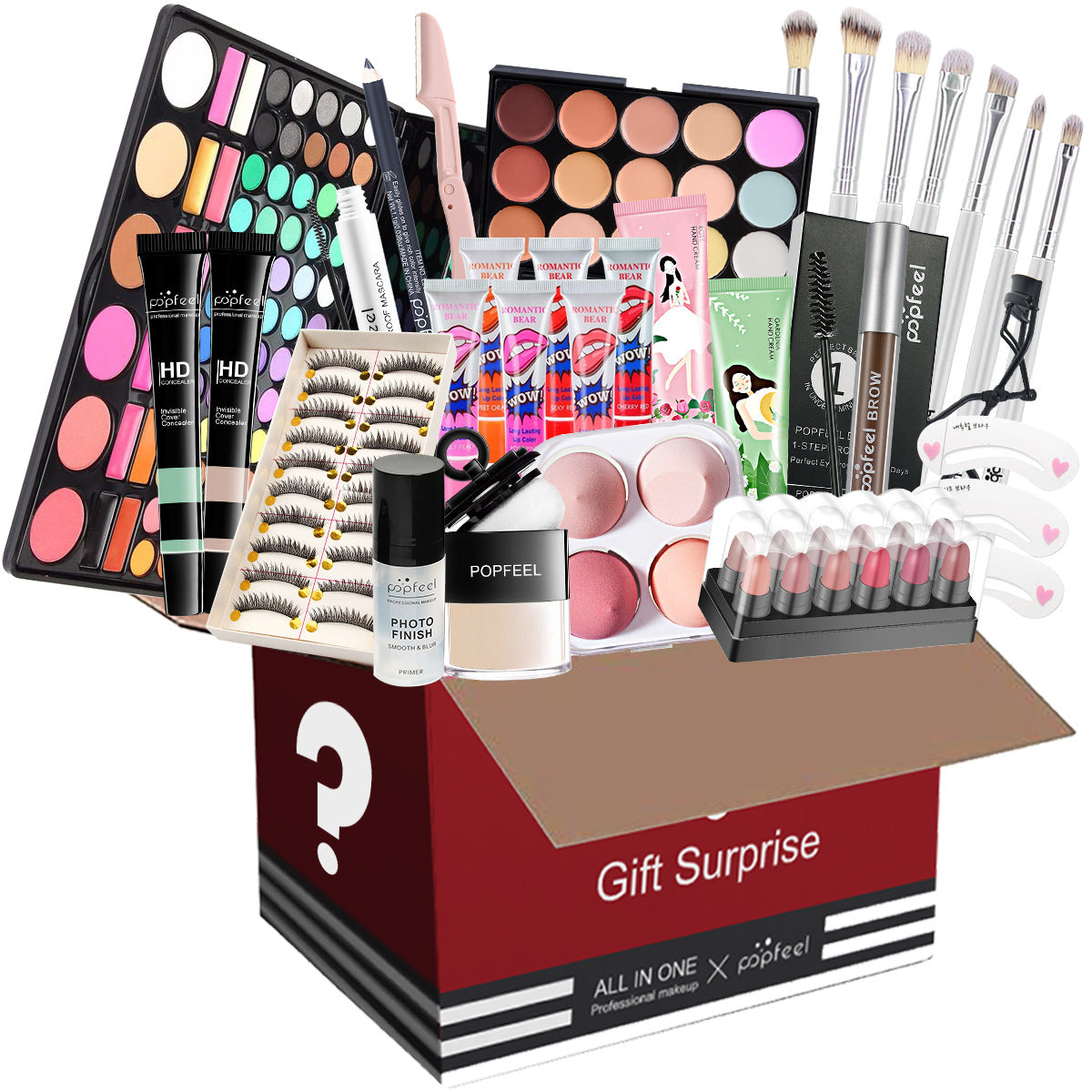 POPFEEL All-in-One-Make-up-Set, Geschenkset mit Lidschatten-Palette, Foundation, Lipgloss, Rouge, Pinsel, Eyeliner und mehr Schönheitsgeschenke