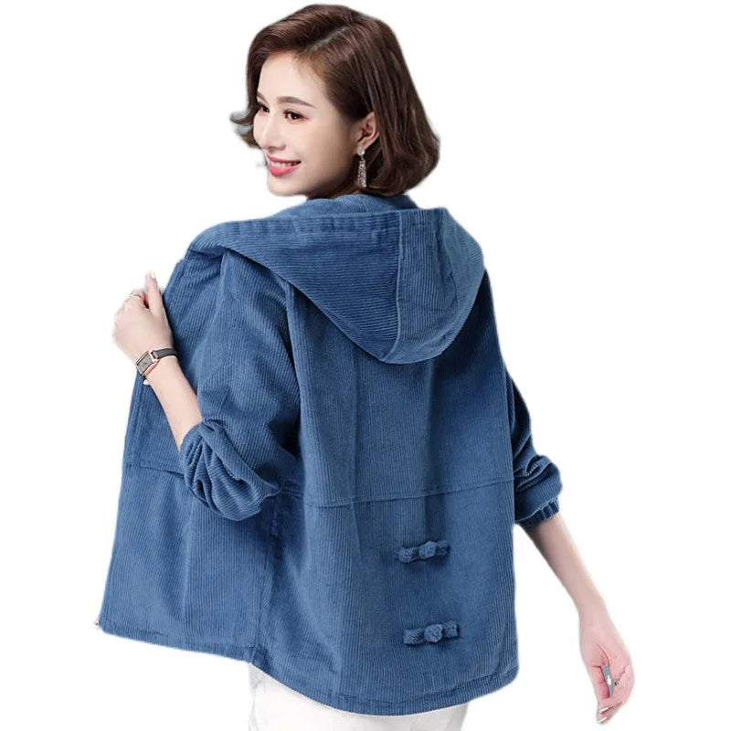 Damen jacken Mantel Herbst/Winter Cord einfarbig Kapuze Langarm Reiß verschluss Mode Damen Tops Drops hipping Sffs5026