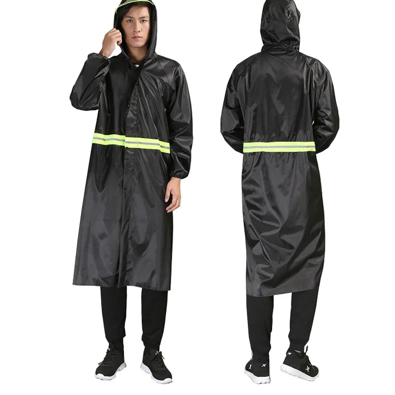 Dicker einteiliger Regenmantel aus Oxford-Stoff, lang, für den Außenbereich, für Erwachsene, Wandern, Windjacke, Arbeitsschutz, Regenmantel, reflektierend, großes Kleid
