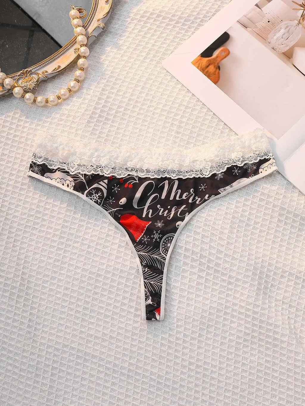 Sexy Weihnachts-Tangas für Damen – G-String mit mittlerer Taille aus Spitze, weiches, atmungsaktives, lässiges Sporthöschen