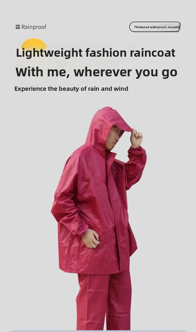 Verdickter Polyester-Stoff, Motorrad, Elektrofahrzeug, Reiten, Regenanzug, atmungsaktiv, abnehmbarer Regenmantel und Hose für Erwachsene