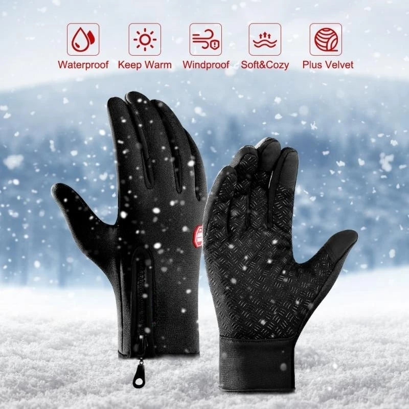 Winterhandschuhe für Männer und Frauen, wasserdicht, winddicht, kalte Handschuhe, Snowboard, Motorrad, Reiten, Fahren, warmer Touchscreen-Reißverschluss-Handschuh