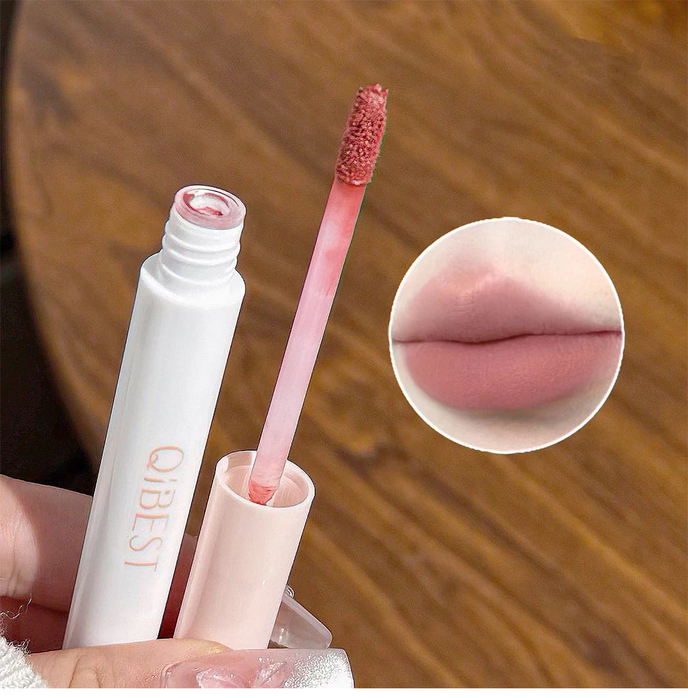 QIBEST 6 Teile/schachtel Matte Lippenstift Sets Und Spiegel Wässrige Lip Glasur Anhaltende Lip Make-Up Sets Feuchtigkeitsspendende Lipgloss Halskette Geschenk