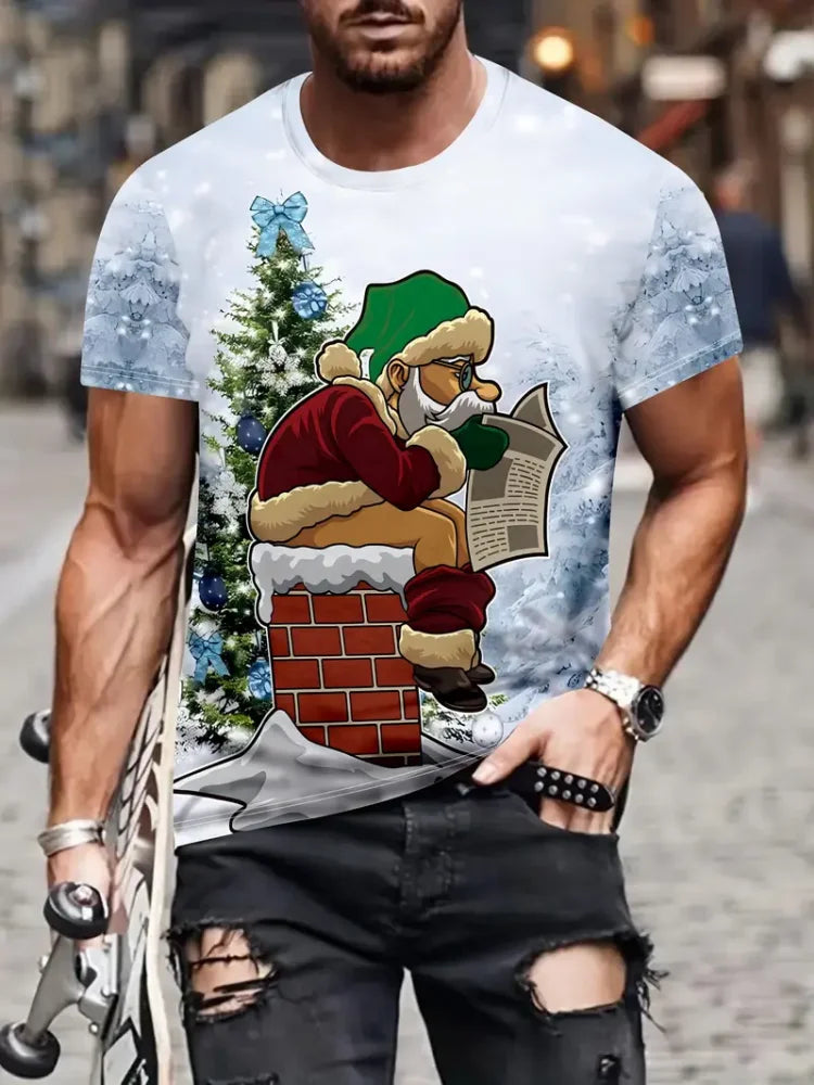 Lustiges Weihnachtsmann-T-Shirt für Herren, Tops, Weihnachten, kurzärmelig, O-Ausschnitt, Y2k-Kleidung, Übergröße, Sommer-T-Shirt, Herren, Freizeitkleidung