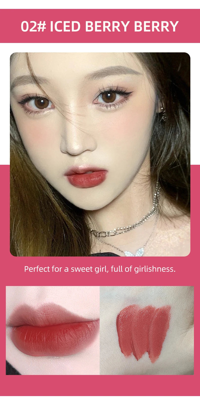 CACE Mattflüssiger Lippenstift-Make-up-Sets, 4 Farben Lipgloss und 1 transparenter Lipgloss und 1 Stück Lippenbalsam, praller und Halsketten-Geschenk