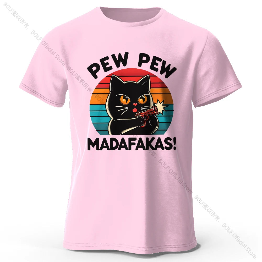 Niedliches handgezeichnetes Katzen-Doodle-Print-T-Shirt aus 100 % Baumwolle, ultraweiches Rundhals-Kurzarm-T-Shirt für Männer und Frauen