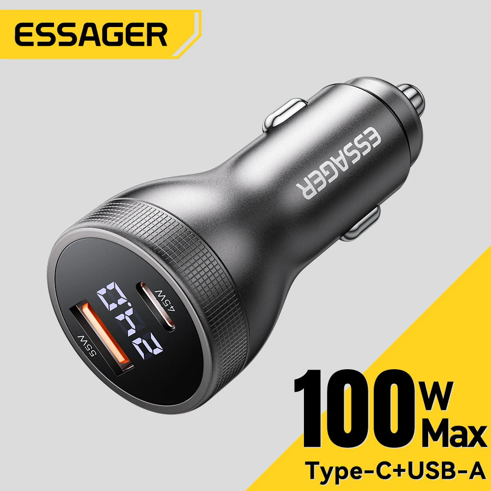 Essager 100 W Autoladegerät USB C Quick Charge PD 45 W für iPhone 15 pro 14 Xiaomi Poco Samsung Galaxy S24 Schnellladegerät