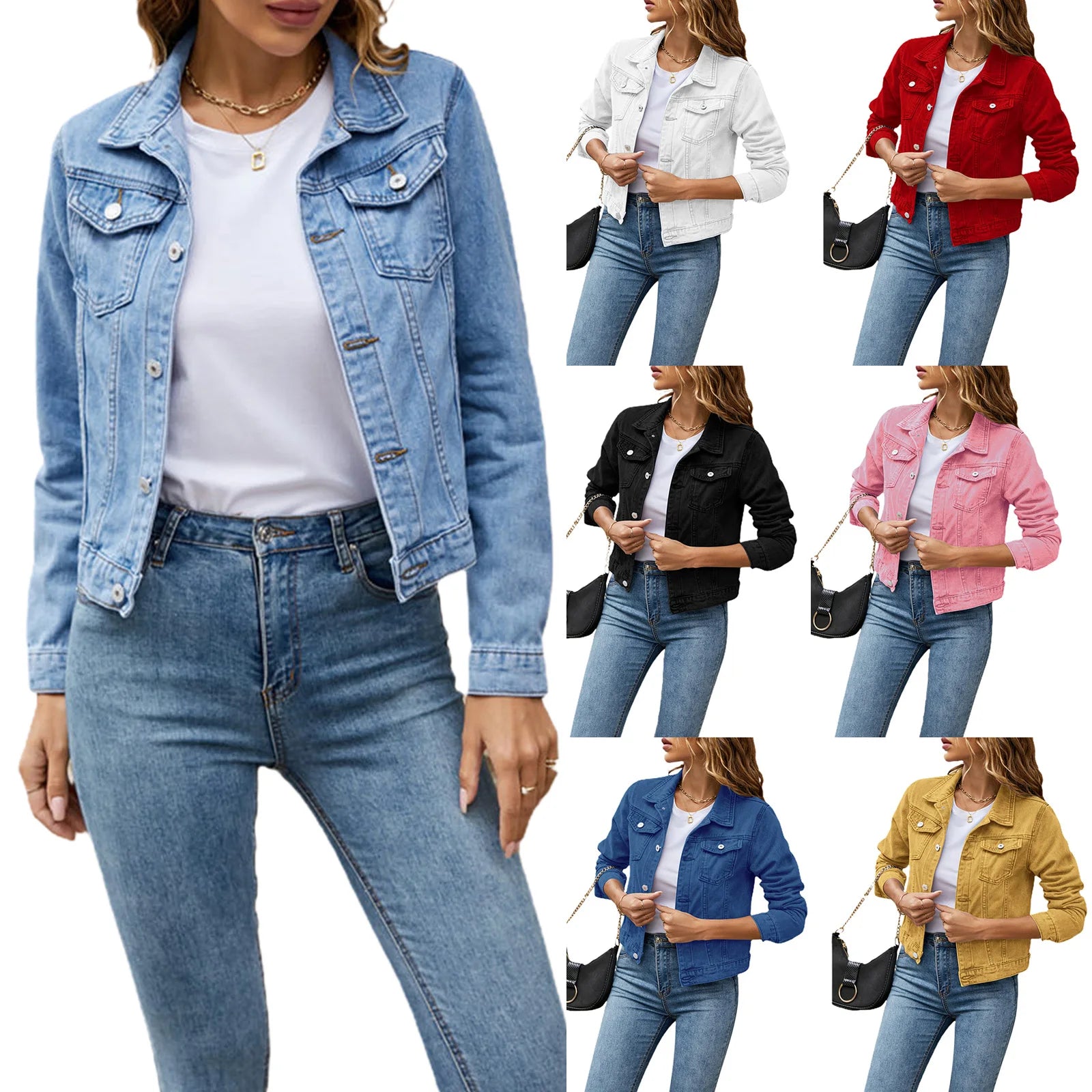 Frauen Denim Jacken Mode Weibliche Casual Langarm Revers Solide Taste Unten Brust Tasche Schlank Jean Jacke Herbst Winter Mantel
