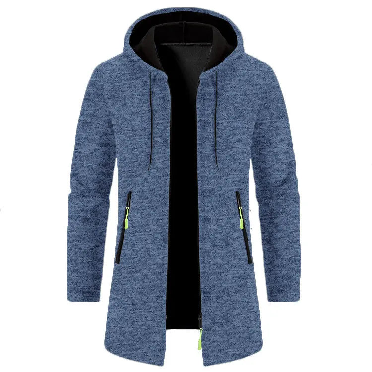 Frühling Herbst männer Mit Kapuze Lange Jacken Solide Stricken Strickjacke Outwear Casual Männlichen Mäntel Zipper Warme Streetwear Hoodies Jacke