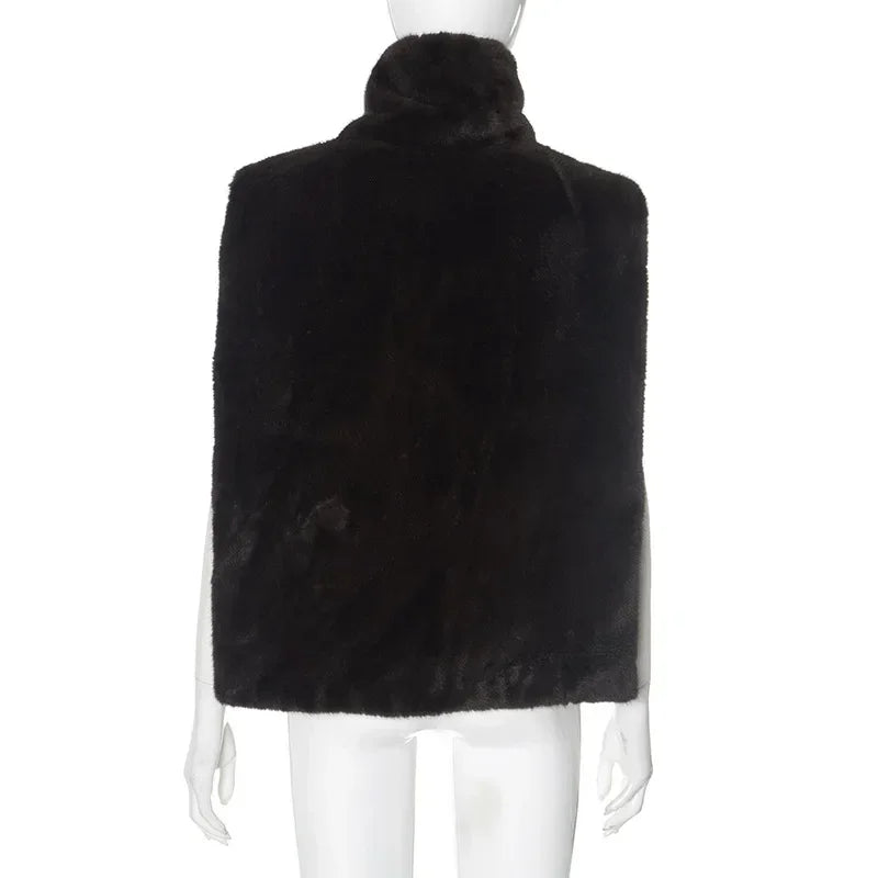 2024 Winter Neue Feste Faux Pelz Weste für Frauen Ärmellose Hohe Kragen Verdickt Warme Jacken Weibliche Straße Alle-spiel outwear