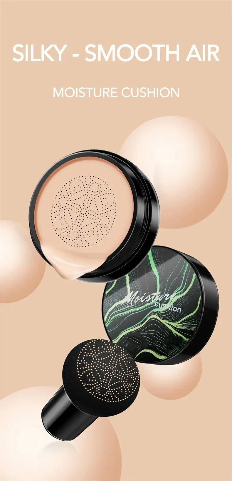 Mushroom Head Air Cushion BB Cream, Moisturizing Concealer Lasting Nude CC Liquid Foundation Even Skin Tone Makeup Base Primer