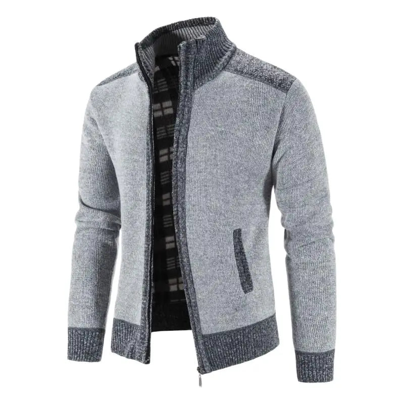 Neue Winter männer Patchwork Jacke Gestrickte Mantel Mode Strickjacke Oberbekleidung Lange Ärmeln Casual Dick Schlank Warm Zipper Mäntel