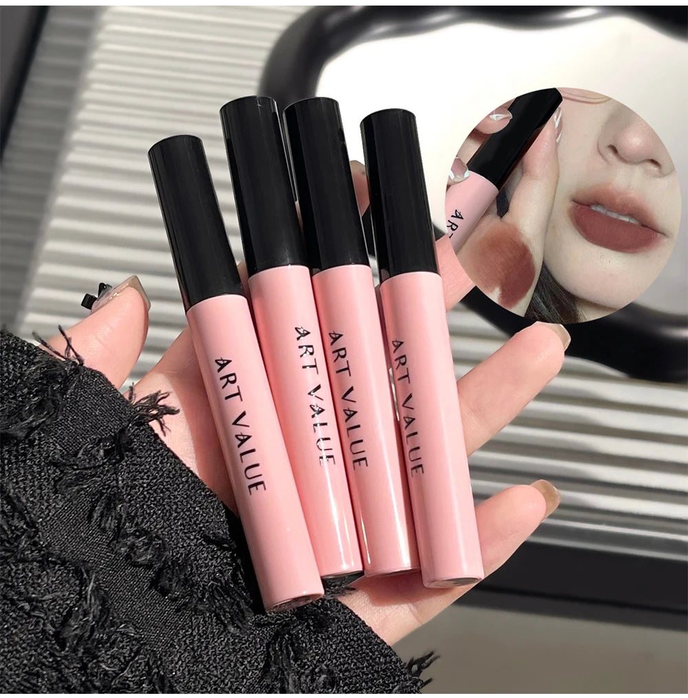 Rosa Liebesbrief Lippenschlamm Spiegelglasur Halskette Set Lippen Make-up Set mit mattem weichem Nebel und weißem Frauen Make-up Kosmetik Geschenke