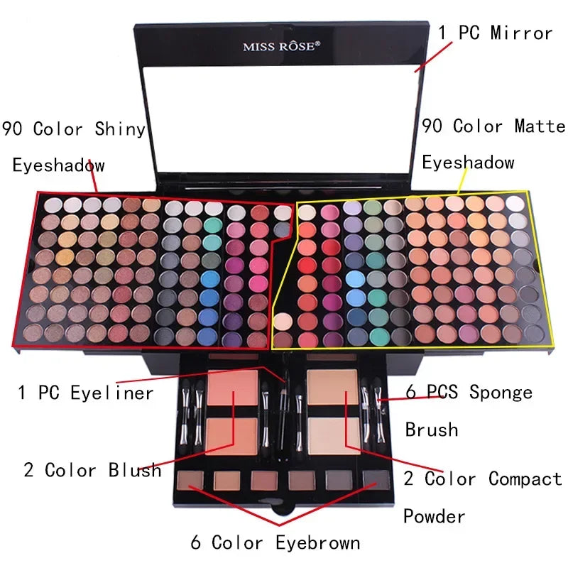 180 Farben Make-up-Palette Geschenk Lidschatten Puder erröten Lippenstift Kosmetik Kit Augen primer leuchtende Lidschatten-Palette Make-up-Set