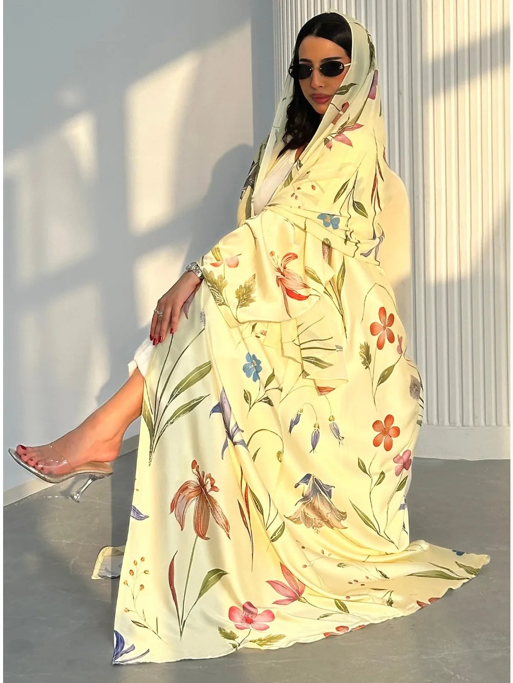 Dubai Cardigan Abaya Schal Damen Offenes Kleid 2-teiliges Set Eid Print Dubai Cardigan Marokko Kaftan Jalabiya Long Roeb Ramadan Party