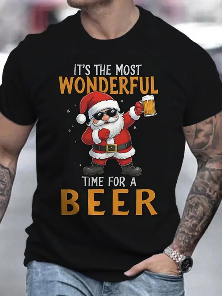 Lustiges Weihnachtsmann-T-Shirt für Herren, Tops, Weihnachten, kurzärmelig, O-Ausschnitt, Y2k-Kleidung, Übergröße, Sommer-T-Shirt, Herren, Freizeitkleidung