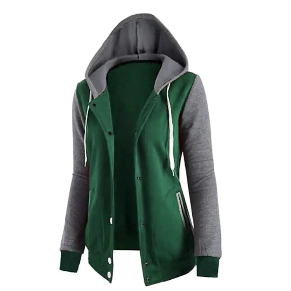 Kordelzug Damen Jacke Herbst Winter Farbblock Sport Hoodie Jacke Knopf Kapuze Langarm Hoodies Jogging Damen Sweatshirts