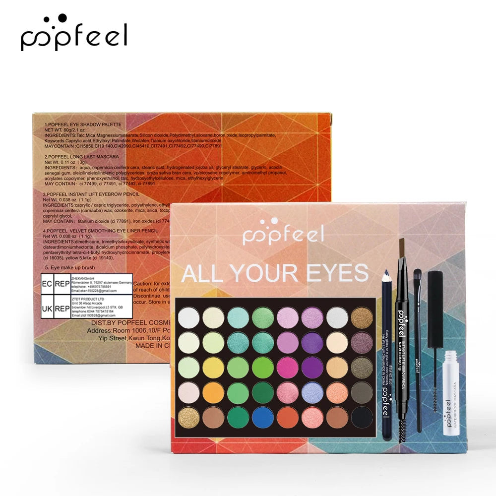 Popfeel Augen Make-up Set, Lidschatten-Palette, Eyeliner, Mascara, Augenbrauen stift, Make-up Tool Set Box, Geschenke für Frauen