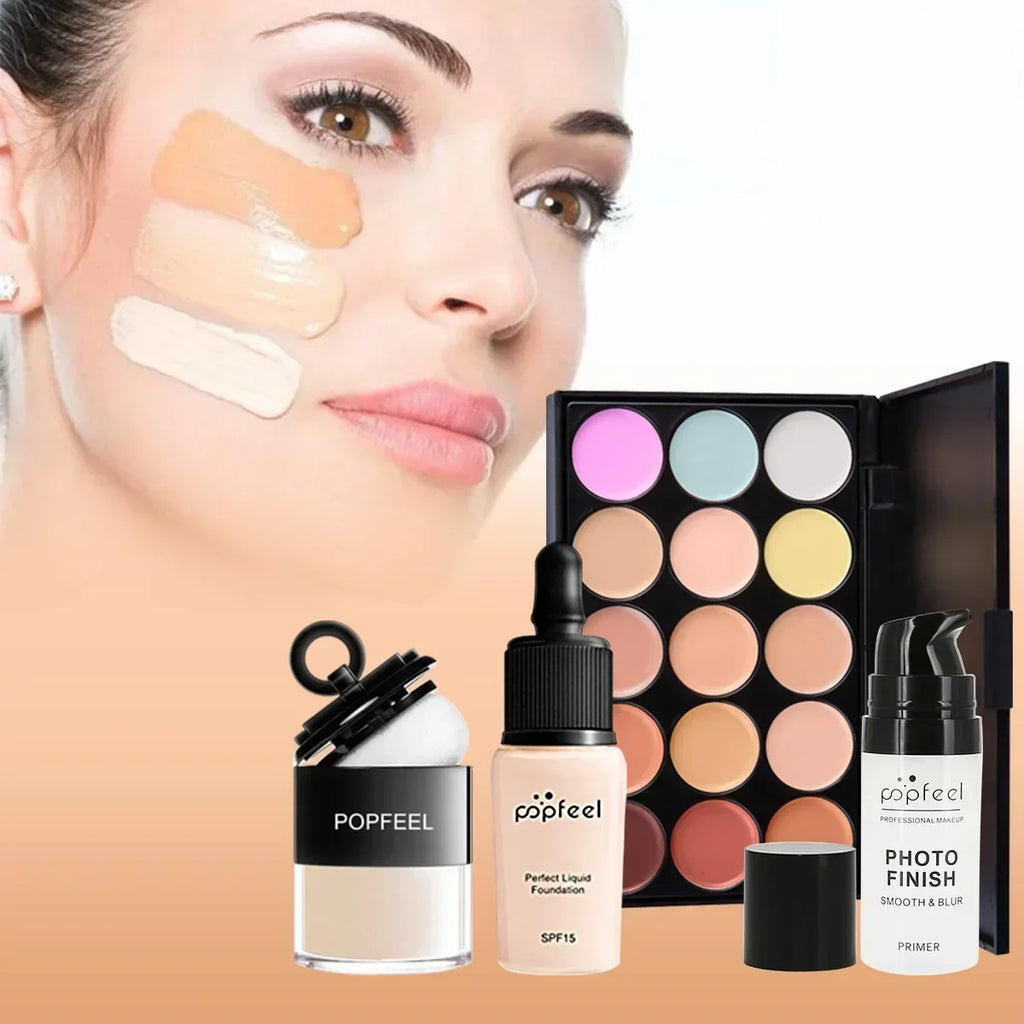 POPFEEL All-in-One-Make-up-Set, Geschenkset mit Lidschatten-Palette, Foundation, Lipgloss, Rouge, Pinsel, Eyeliner und mehr Schönheitsgeschenke