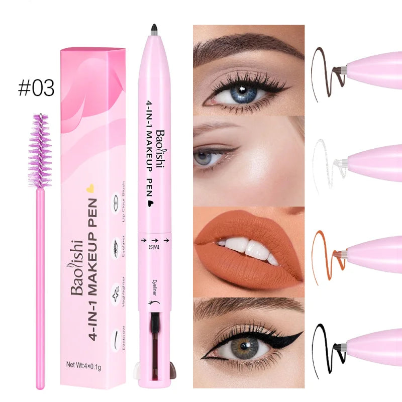 4-in-1-Multifunktions-Make-up-Stift, kompakter Reise-Eyeliner, Lipliner, Augenbrauenstift, Textmarker-Lidschattenstift,