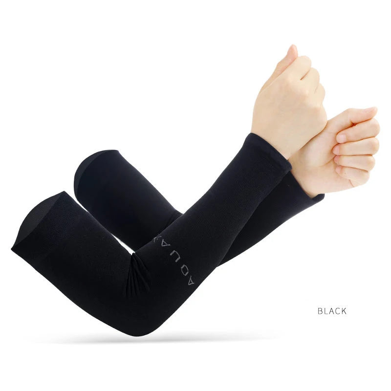 Anti-UV-Armabdeckungen für Männer und Frauen, Radfahren, fingerlose Handschuhe, Sommer, Sport, Eisseide, cooler Schal, Seide, elastische Armabdeckungen, Fahren