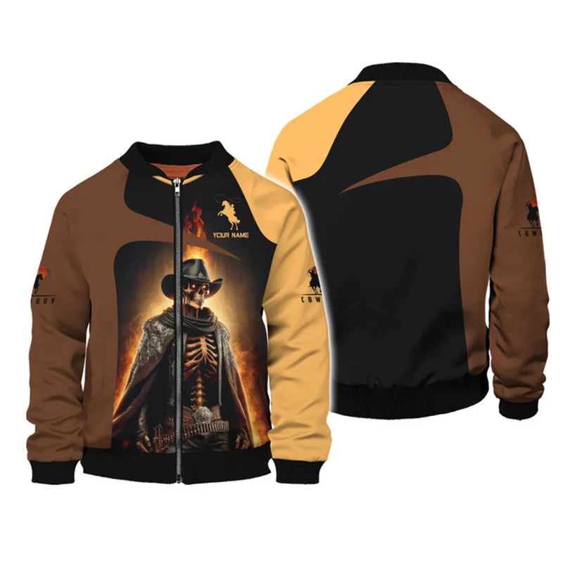 American West Cowboy Männer Bomber jacke benutzer definierten Namen 3d bedruckte Jacke Männer Kleidung Herbst Winter Harajuku Reiß verschluss Mantel überschattet