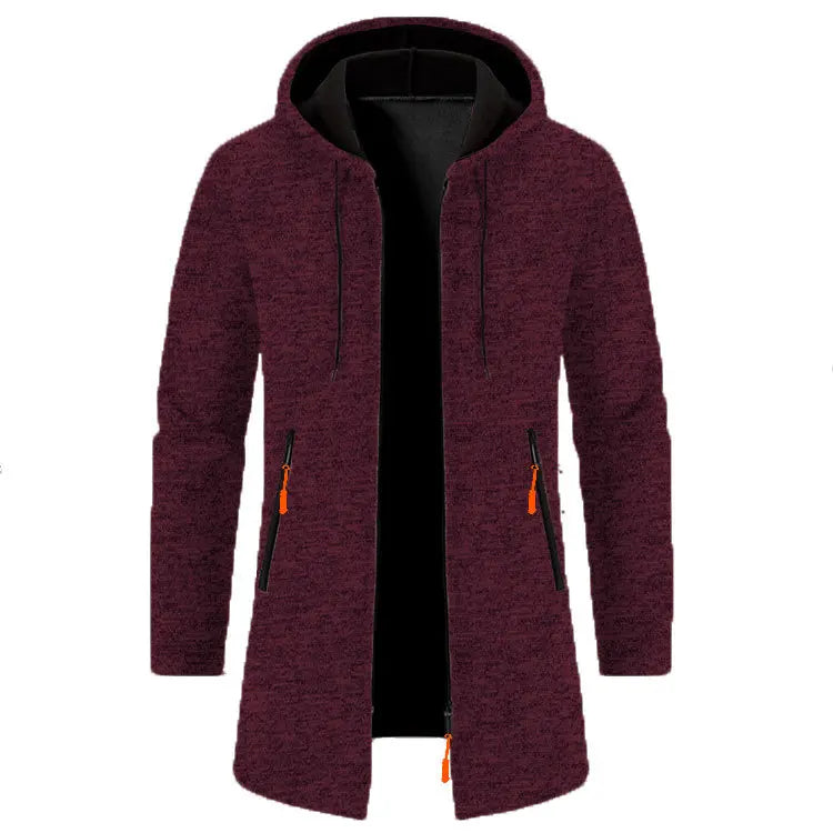 Frühling Herbst männer Mit Kapuze Lange Jacken Solide Stricken Strickjacke Outwear Casual Männlichen Mäntel Zipper Warme Streetwear Hoodies Jacke