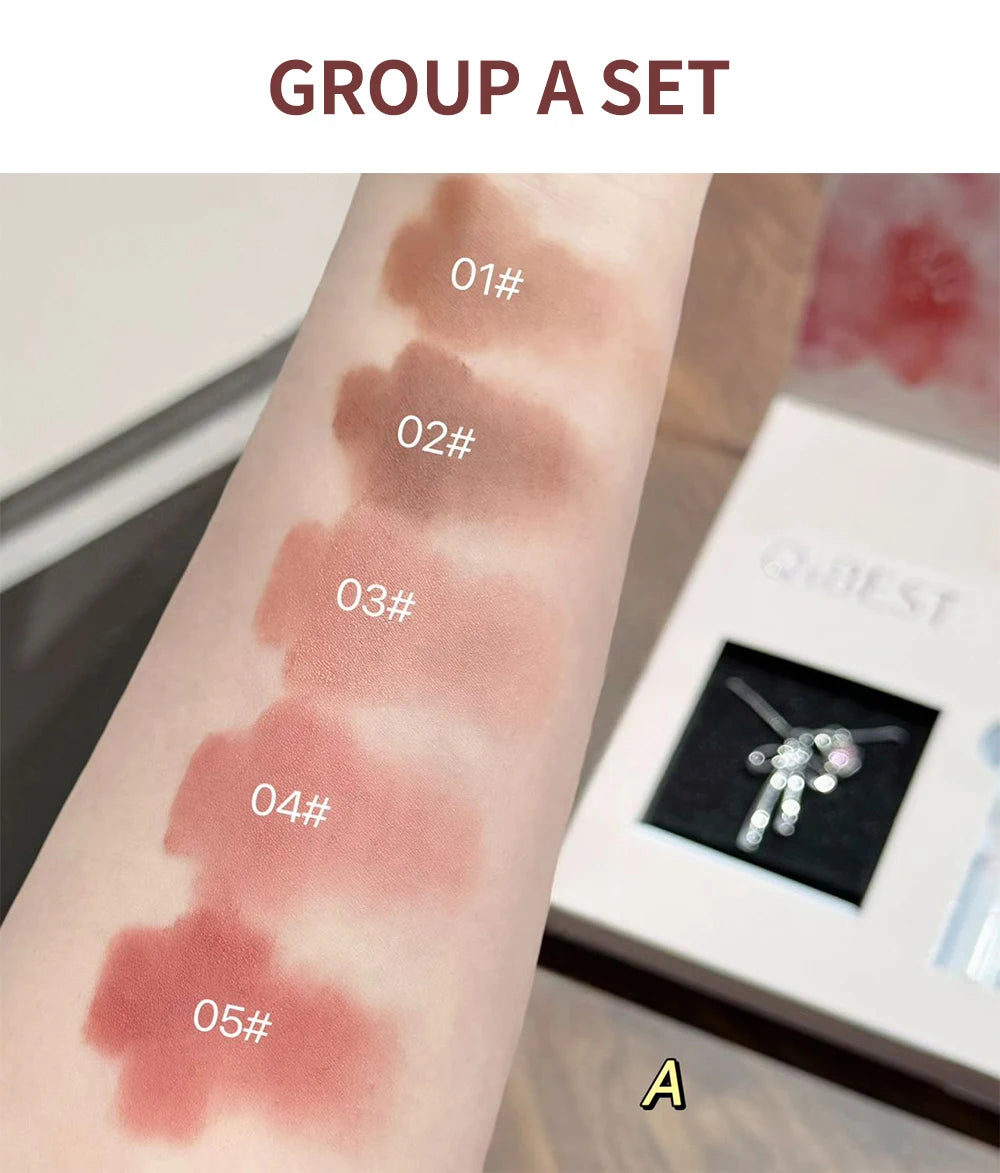 QIBEST 6 Teile/schachtel Matte Lippenstift Sets Und Spiegel Wässrige Lip Glasur Anhaltende Lip Make-Up Sets Feuchtigkeitsspendende Lipgloss Halskette Geschenk