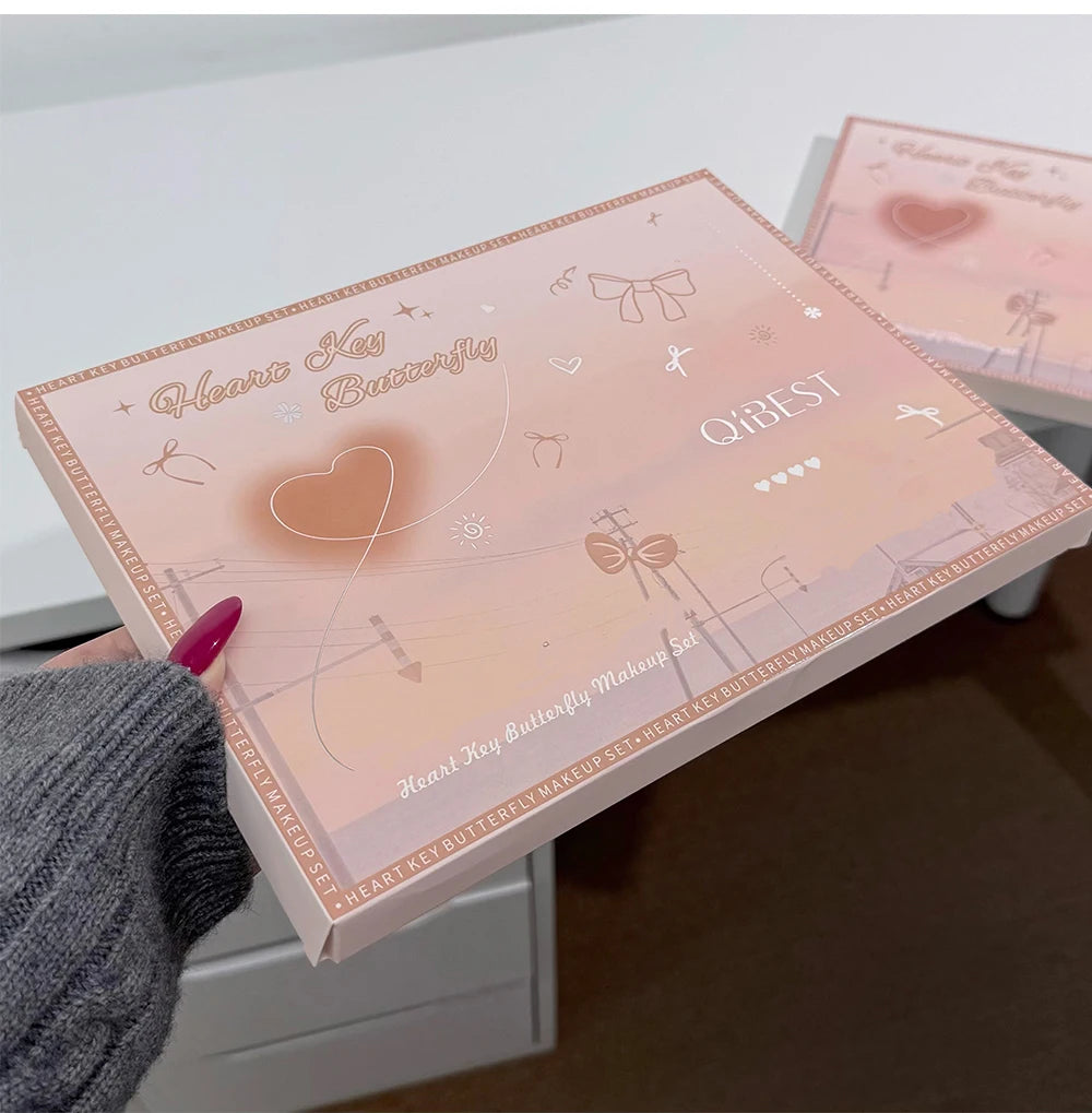 Make-up-Geschenkbox, Schmetterlingsschleife, Herz, begrenzter Lippenstift, Puder, Rouge, Lidschatten, Make-up-Geschenkbox-Set und Halsketten-Geschenke für Frauen