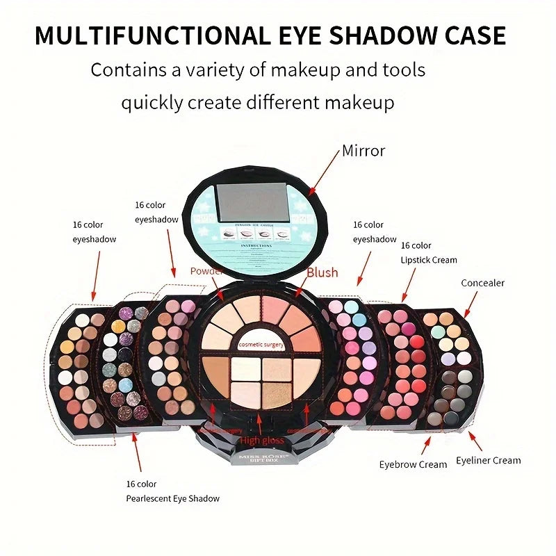 Das 110-Farben-All-in-One-Make-up-Palette-Geschenkset enthält Lidschatten, Glitzer, Lippenstift, Concealer, Rouge, Eyeliner, Textmarker mit Spiegel