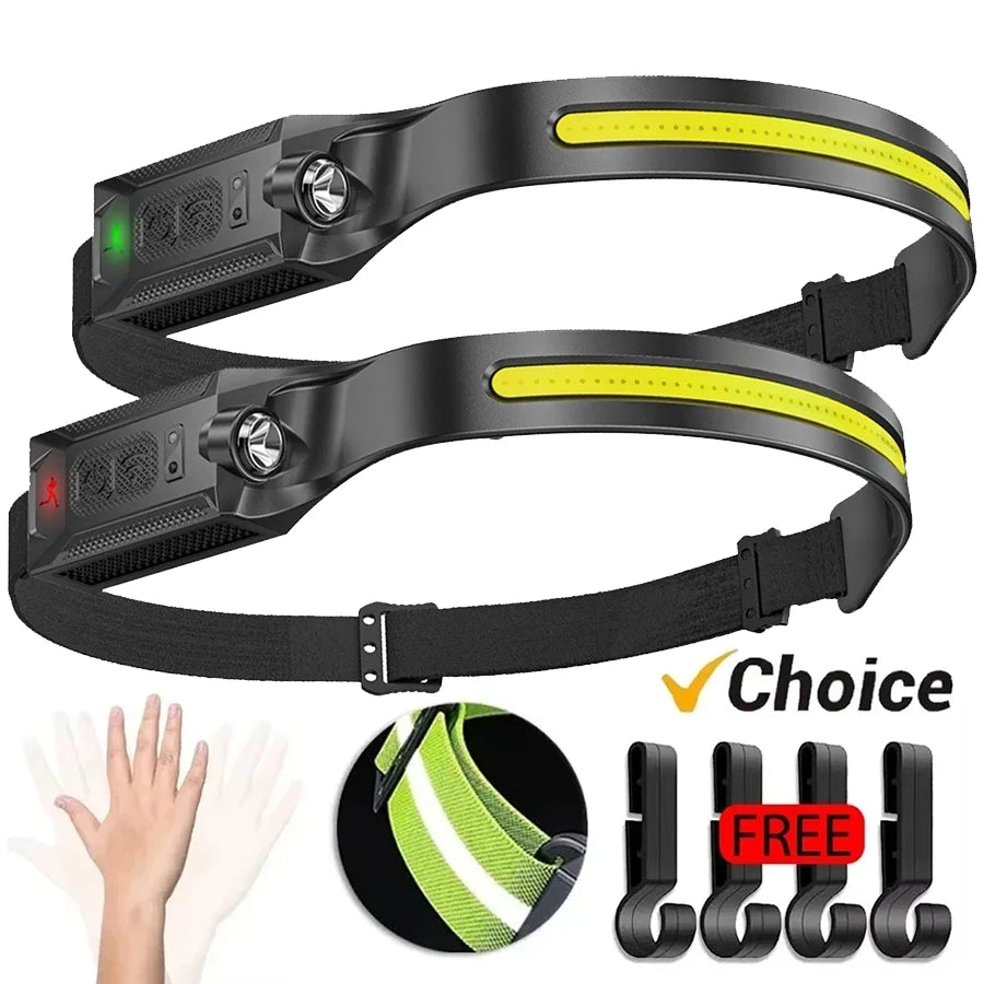 LED-Stirnlampe, wiederaufladbar, 3 Modi, Beleuchtung, Scheinwerfer, Taschenlampe, eingebauter Akku, Lauflicht für Outdoor-Camping, Notfalllampe