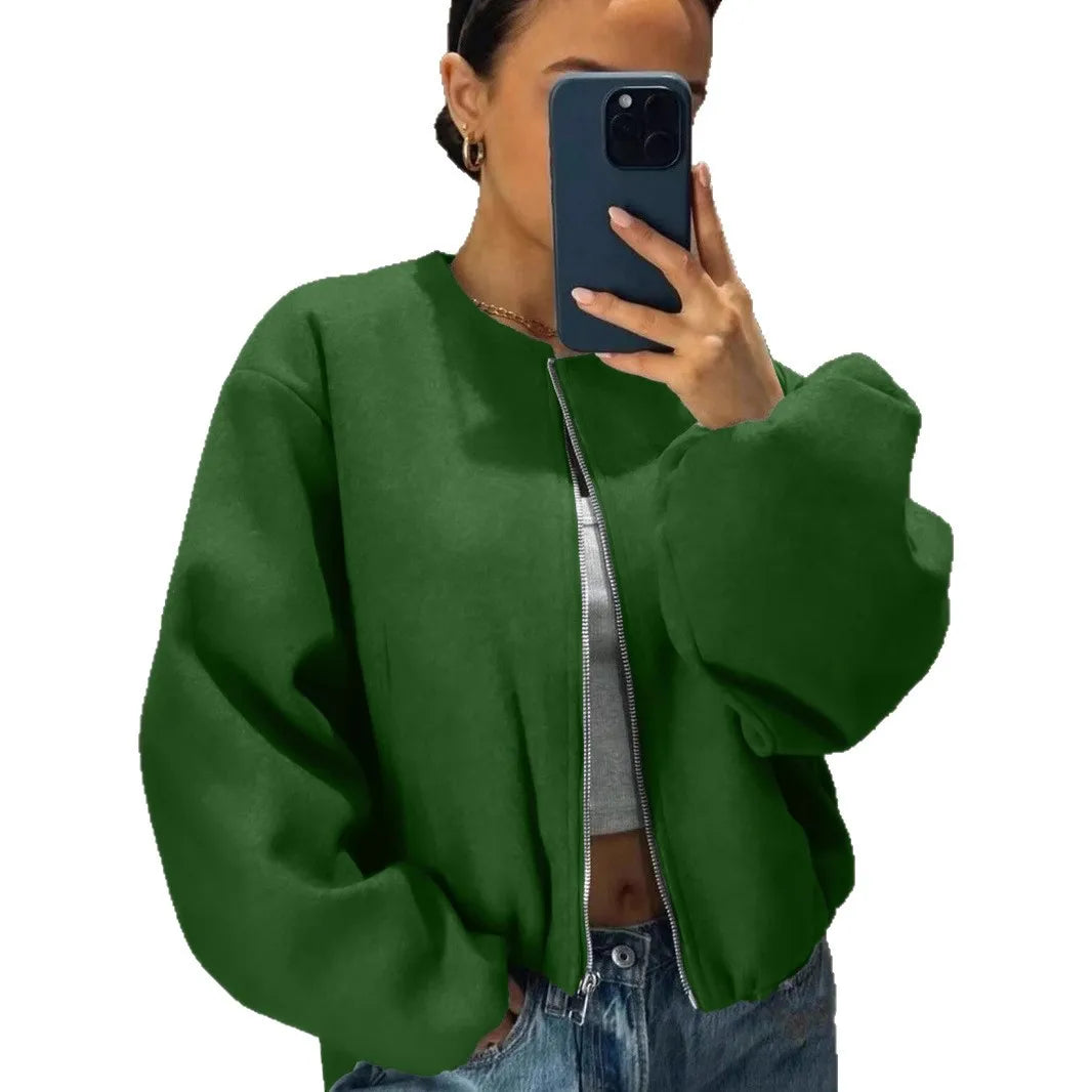 Mäntel Solide Zipper Strickjacke Frauen O Neck Jacke Langarm Gespleißt Taschen Lose Fit Herbst 2022, Casual Leichte Strech