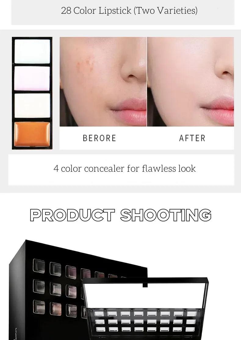 74-Farben-Lidschatten-Lipgloss-Kombinations-Make-up-Set, perlmuttartig, matt, Lidschatten-Tablett, Concealer, Flash-Lippenstift, Kosmetik-Set-Box