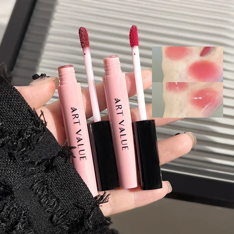 Rosa Liebesbrief Lippenschlamm Spiegelglasur Halskette Set Lippen Make-up Set mit mattem weichem Nebel und weißem Frauen Make-up Kosmetik Geschenke