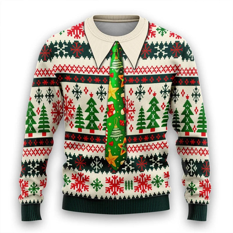 Krawatte Hässlicher Weihnachtspullover Santa Cosplay Sweatshirt für Damen Herren Lustige Weihnachten Hässliche Pullover Junggesellenabschied Anzug Pullover Unisex