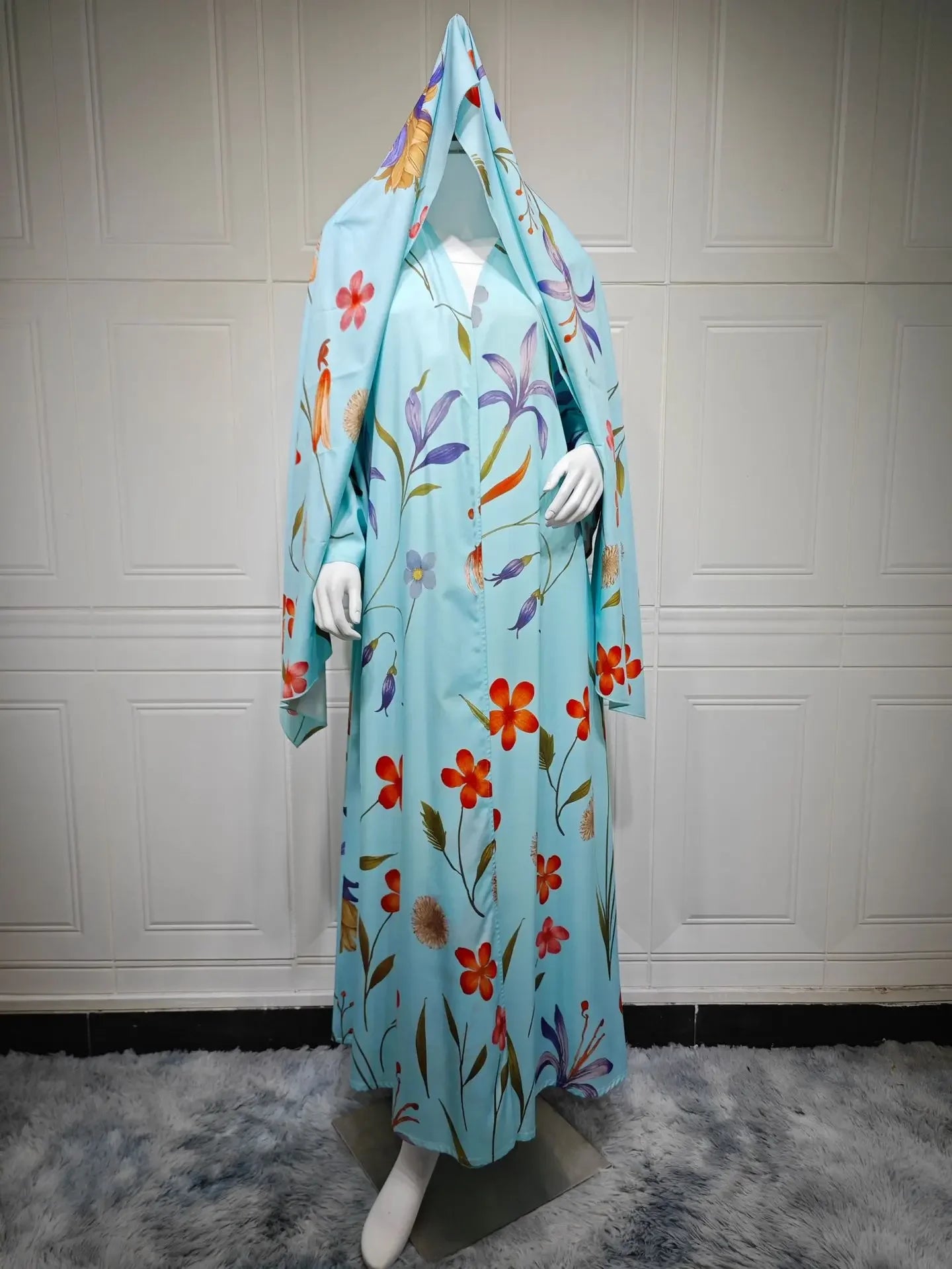 Dubai Cardigan Abaya Schal Damen Offenes Kleid 2-teiliges Set Eid Print Dubai Cardigan Marokko Kaftan Jalabiya Long Roeb Ramadan Party