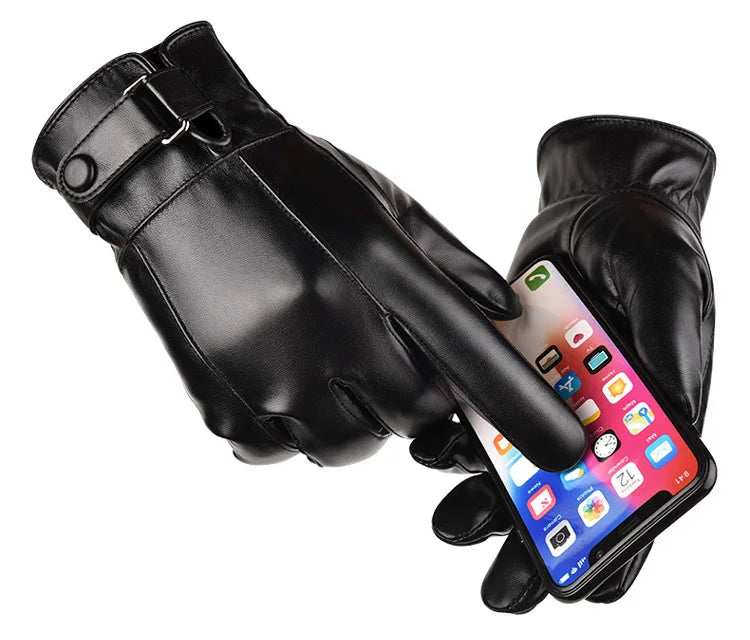 Winterhandschuhe für Herren, echtes Leder, Outdoor-Radfahren, schwarz, echtes Schaffell, warm halten, Fahren, Motorradhandschuhe