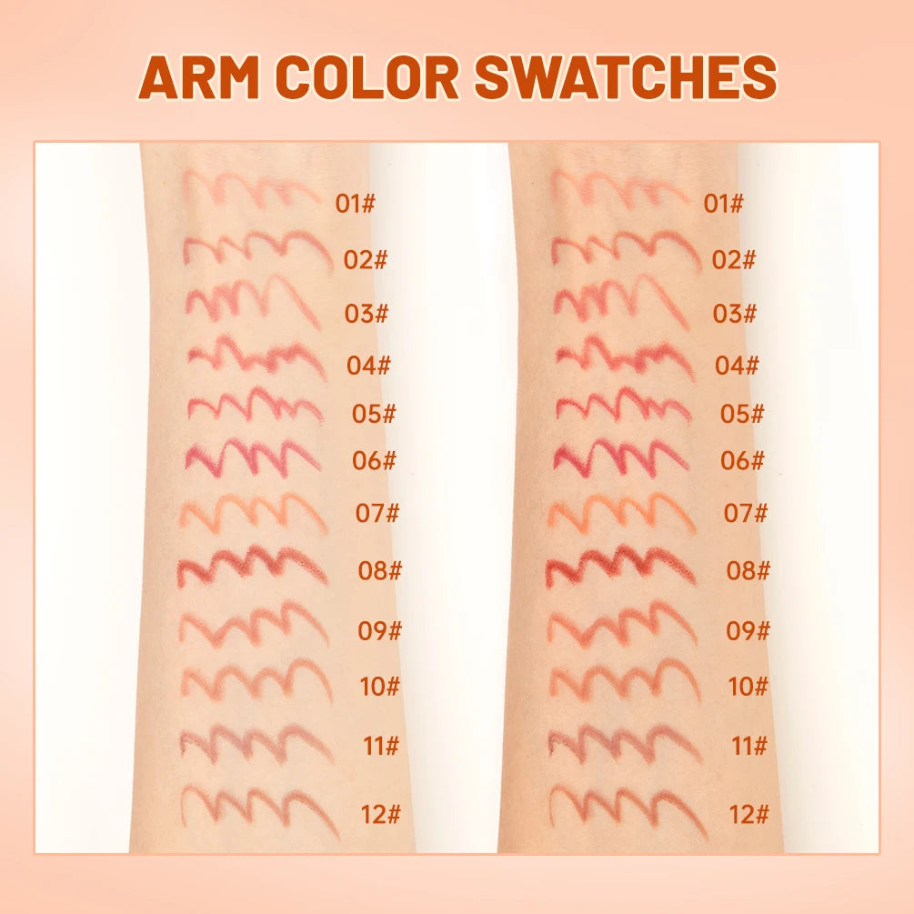 QIBEST 12 Teile/satz Matte Lip Liner Bleistift Lip Umriss Konturierung Dauerhafte Lippenstift Hohe Pigment Nicht Einfach Verblassen Samt Feine Lipliner