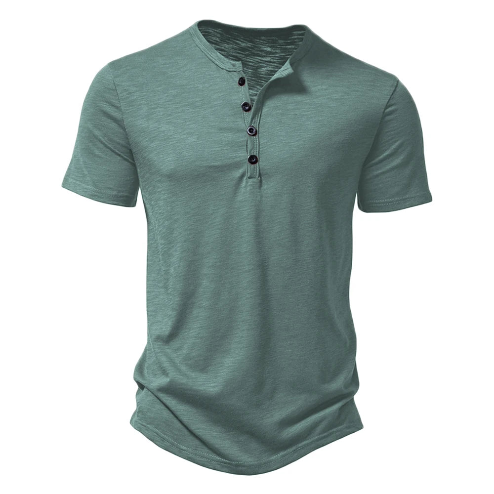 Henley Kragen Sommer Männer Casual Einfarbig Kurzarm T Shirt für Männer Polo männer Hohe Qualität männer T Shirts