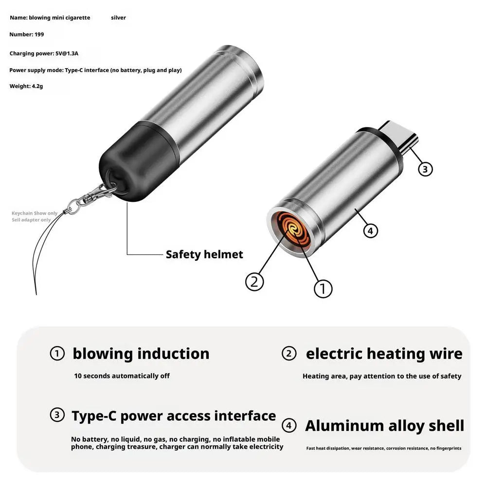 Elektrisches Feuerzeug, Typ-C-Kabelfeuerzeug für iPhones, 15/16 Tablets, sicher, winddicht, mit wiederaufladbarem flammenlosem Zünder