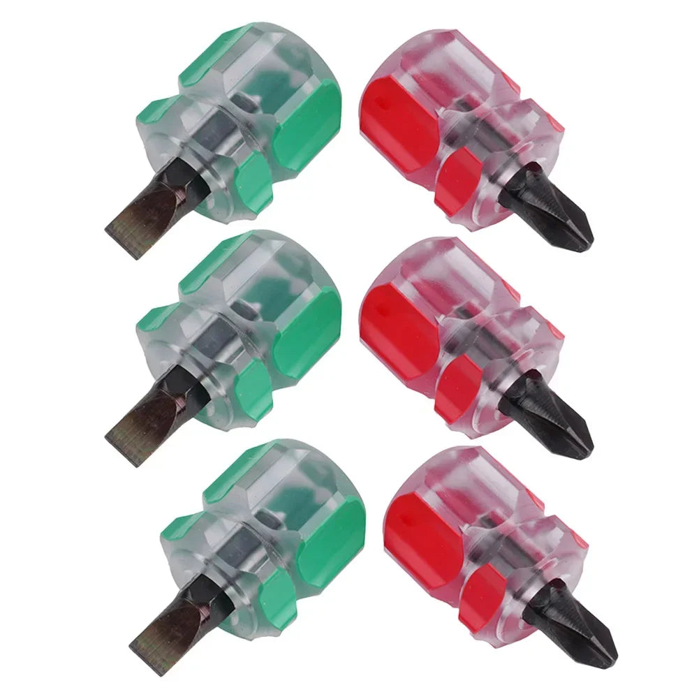2/6PCS Mini Flachkopf Schraubendreher Nähmaschine Kreuz-kopf Kurzen Schraubendreher DIY Transparent Griff Reparatur Werkzeuge