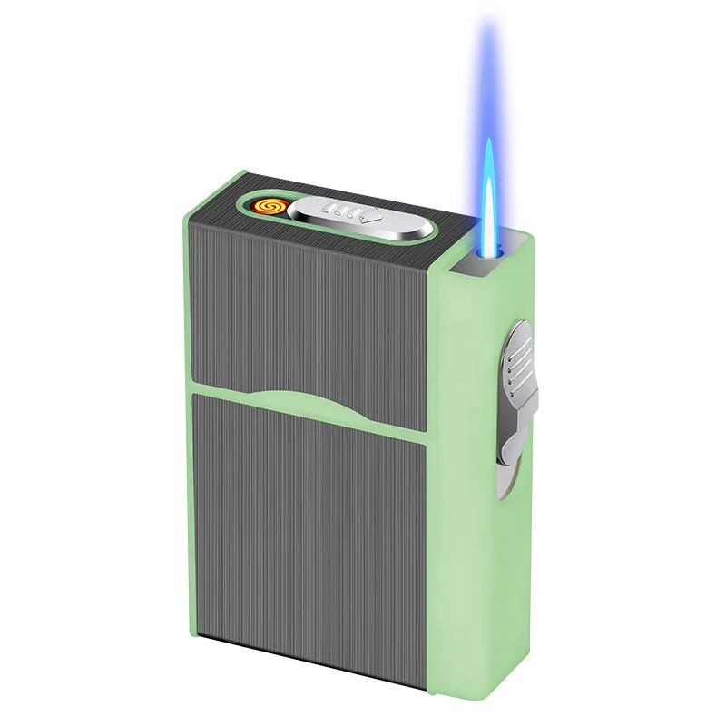 2 in 1 leuchtendes Zigarettenetui, 20 Stück, USB wiederaufladbar, Zigarettenanzünder, winddicht, Zigarettenetui, Geschenk, Raucherzubehör