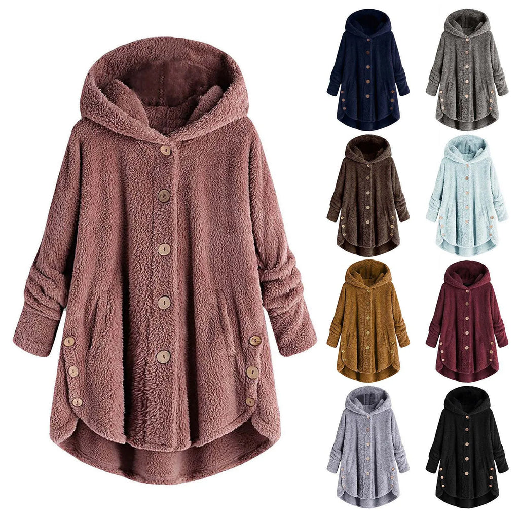 Herbst Winter Mantel Frauen Warme Mantel Wolle Jacke Weibliche Plüsch Mantel Mit Kapuze Jacke Neue frauen Mäntel Einfarbig Jacke
