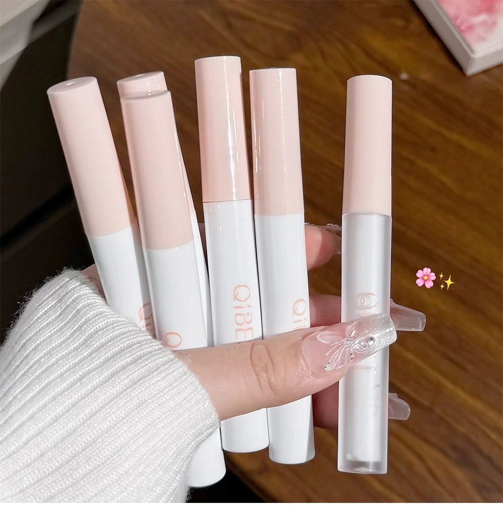 QIBEST 6 Teile/schachtel Matte Lippenstift Sets Und Spiegel Wässrige Lip Glasur Anhaltende Lip Make-Up Sets Feuchtigkeitsspendende Lipgloss Halskette Geschenk