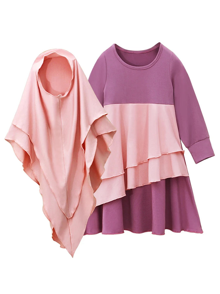 2Pcs Muslimischen Ramadan Gebet Kleid Abaya Sets Kinder Mädchen Eid Khimar Hijab Arabischen Kinder Lange Robe Kopftuch Kaftan Kleid jilbab